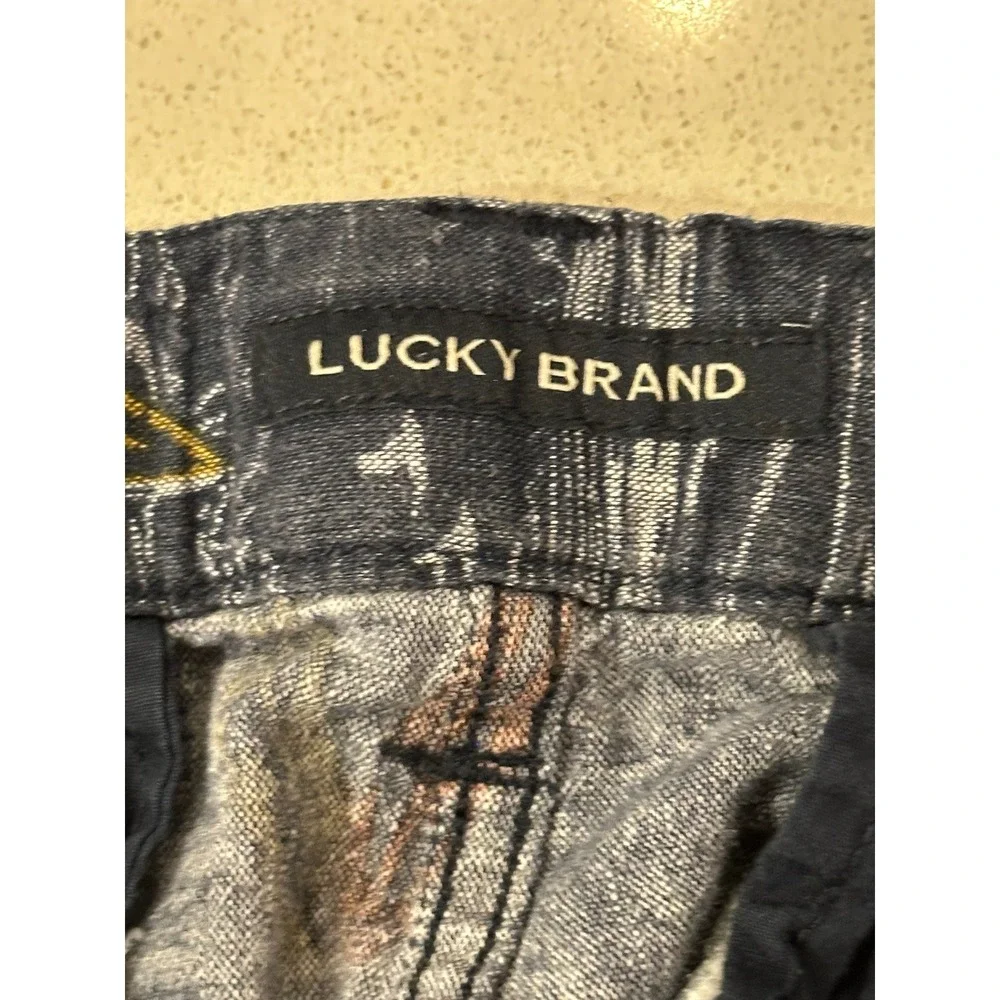 Lucky Brand Mens Navy Tropical Hawaiian Surf Print Linen Blend Shorts Size 36